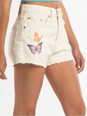 Levi’s 501 Women’s Butterflies High-Rise Button-Fly White Denim Shorts